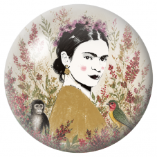 Cabochon en Verre Illustré Frida au Singe et à l’Oiseau dans un Jardin Aquarelle 12 à 25mm pour la Création de Bijoux Fantaisie 