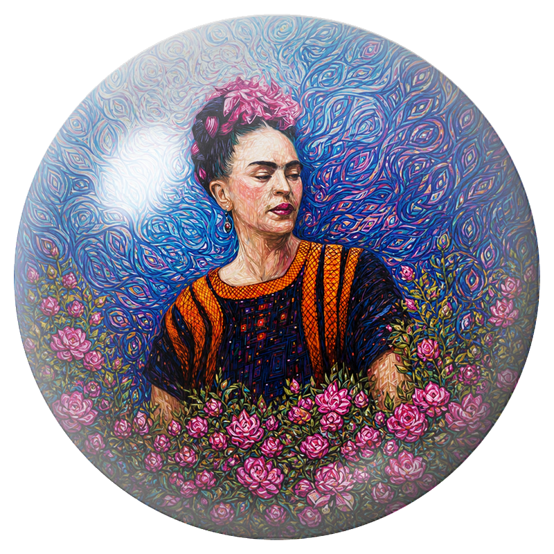 Cabochon en Verre Illustré Frida au Jardin de Roses Bleues 12 à 25mm