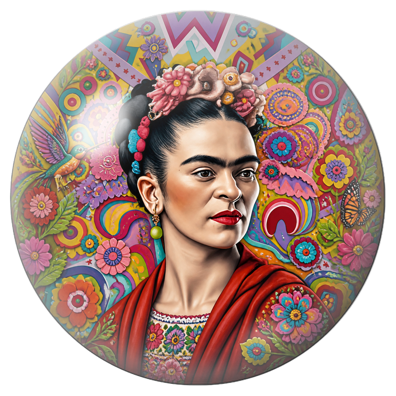 Cabochon en Verre Illustré Frida au Colibri dans un Jardin Pop 12 à 25mm