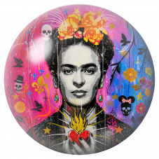 Cabochon en Verre Illustré Frida au Cœur en Flammes et aux Crânes 12 à 25mm pour la Création de Bijoux Fantaisie - DIY