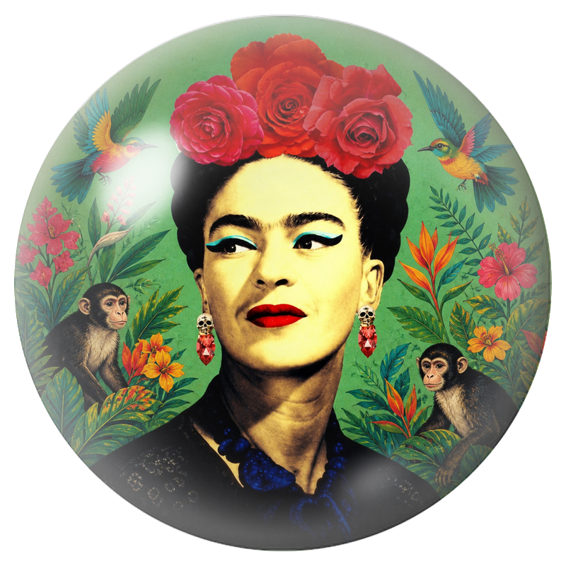 Cabochon en Verre Illustré Frida aux Colibris et aux Singes dans un Jardin Vert 12 à 25mm