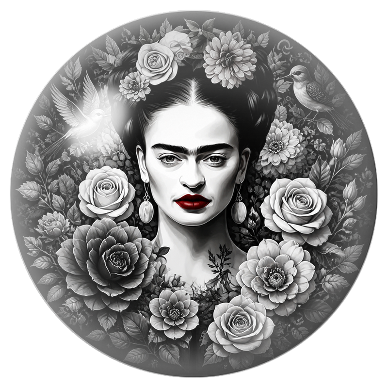Cabochon en Verre Illustré Frida Monochrome aux Oiseaux dans un Jardin de Roses 12 à 25mm