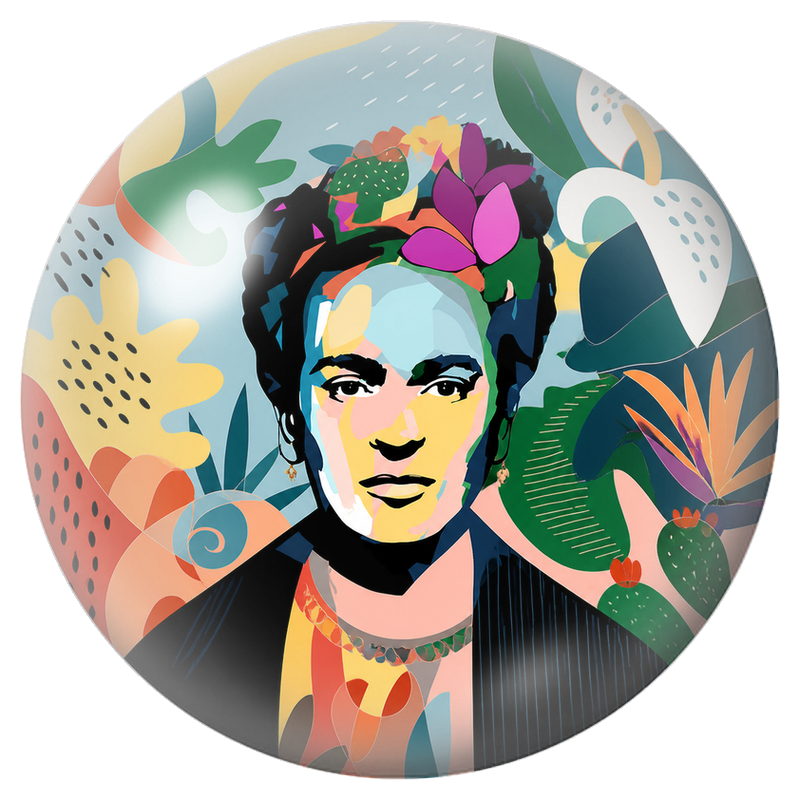 Cabochon en Verre Illustré Frida Pop au Cactus dans un Jardin Graphique 12 à 25mm