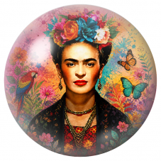Cabochon en Verre Illustré Frida aux Papillons et au Perroquet dans un Jardin Corail 12 à 25mm pour la Création de Bijoux Fantai