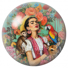 Cabochon en Verre Illustré Frida au Perroquet, au Singe et au Faon 12 à 25mm pour la Création de Bijoux Fantaisie - DIY