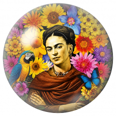 Cabochon en Verre Illustré Frida au Perroquet et au Papillon Bleu dans les Fleurs 12 à 25mm pour la Création de Bijoux Fantaisie