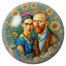 Cabochon en Verre Illustré Frida et Diego parmi les Tournesols 12 à 25mm pour la Création de Bijoux Fantaisie - DIY