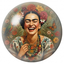 Cabochon en Verre Illustré Frida Rieuse avec Perroquet et Papillon 12 à 25mm pour la Création de Bijoux Fantaisie - DIY