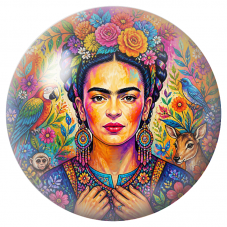 Cabochon en Verre Illustré Frida au Perroquet, au Faon et au Singe dans les Fleurs 12 à 25mm pour la Création de Bijoux Fantaisi