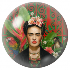 Cabochon en Verre Illustré Frida au Perroquet et au Singe dans un Jardin Tropical 12 à 25mm pour la Création de Bijoux Fantaisie
