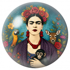 Cabochon en Verre Illustré Frida au Perroquet, au Faon et au Singe 12 à 25mm pour la Création de Bijoux Fantaisie - DIY