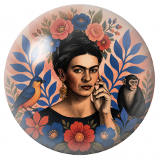 Cabochon en Verre Illustré Frida au Perroquet et au Singe parmi les Fleurs Bleues 12 à 25mm pour la Création de Bijoux Fantaisie