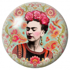 Cabochon en Verre Illustré Frida aux Deux Colibris dans un Jardin Turquoise 12 à 25mm pour la Création de Bijoux Fantaisie - DIY