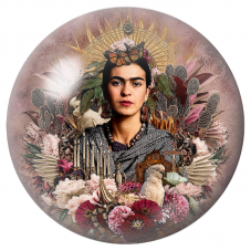 Cabochon en Verre Illustré Frida au Papillon et aux Oiseaux dans un Jardin Symbolique 12 à 25mm pour la Création de Bijoux Fanta