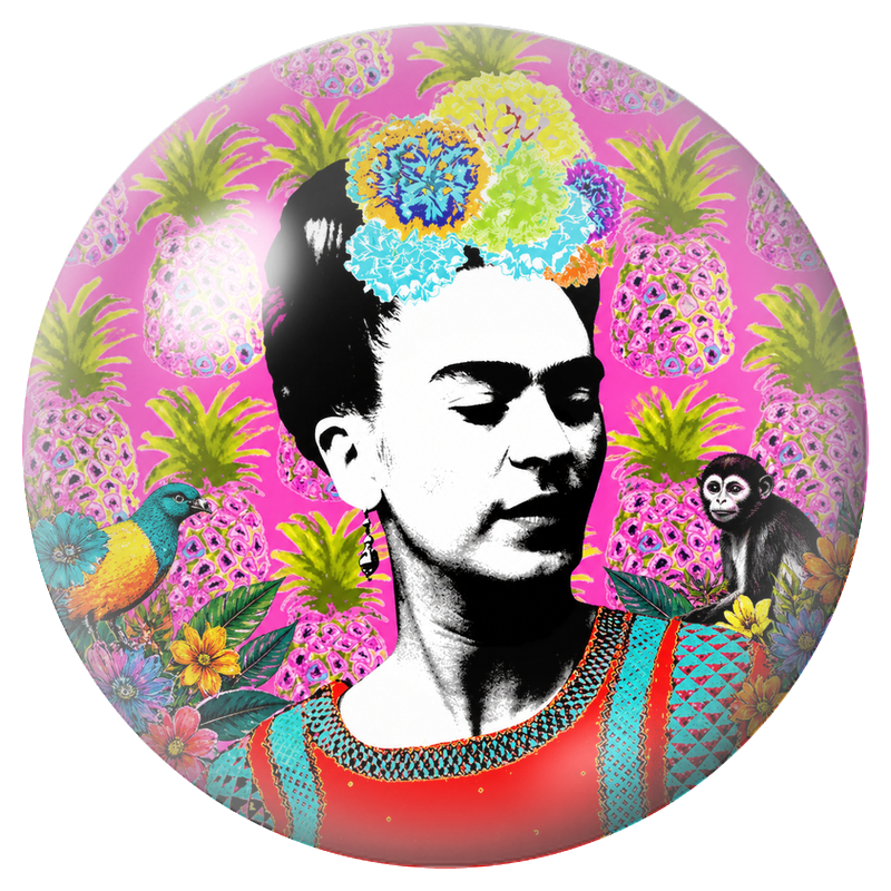 Cabochon en Verre Illustré Frida Pop aux Ananas avec Singe et Oiseau 12 à 25mm
