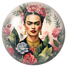 Cabochon en Verre Illustré Frida aux Fleurs Roses et Blanches 12 à 25mm pour la Création de Bijoux Fantaisie - DIY