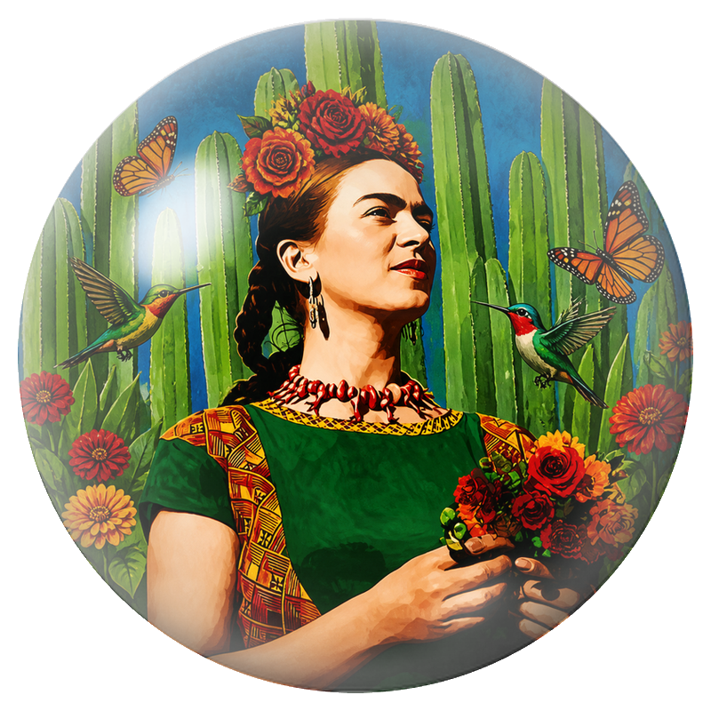 Cabochon en Verre Illustré Frida au Bouquet de Roses parmi les Cactus 12 à 25mm