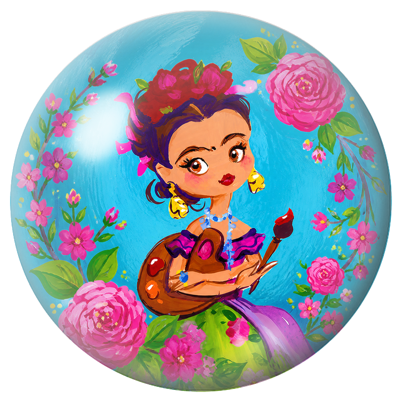 Cabochon en Verre Illustré Frida Kawaii à la Palette dans un Jardin Fleuri 12 à 25mm