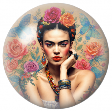 Cabochon en Verre Illustré Frida aux Papillons Bleus dans un Jardin de Roses 12 à 25mm pour la Création de Bijoux Fantaisie - DI