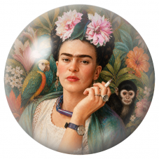 Cabochon en Verre Illustré Frida à la Cigarette avec Perroquet et Singe 12 à 25mm pour la Création de Bijoux Fantaisie - DIY