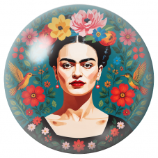 Cabochon en Verre Illustré Frida aux Deux Colibris dans un Jardin Rouge 12 à 25mm pour la Création de Bijoux Fantaisie - DIY