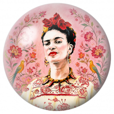 Cabochon en Verre Illustré Frida aux Deux Oiseaux dans un Jardin Rose 12 à 25mm pour la Création de Bijoux Fantaisie - DIY