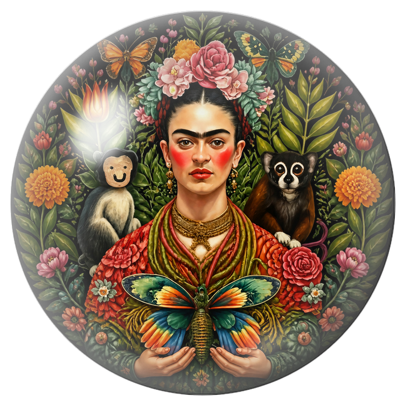 Cabochon en Verre Illustré Frida au Papillon Géant avec Singe et Lémurien 12 à 25mm
