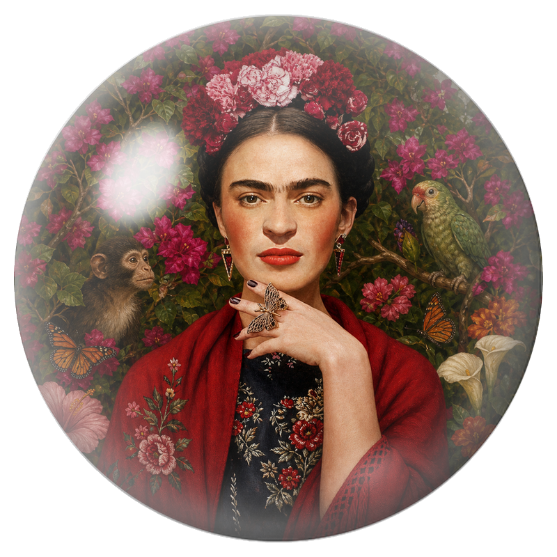 Cabochon en Verre Illustré Frida au Perroquet et au Singe avec Papillons 12 à 25mm