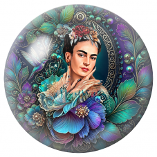 Cabochon en Verre Illustré Frida au Colibri dans un Jardin Bleu et Violet 12 à 25mm pour la Création de Bijoux Fantaisie - DIY