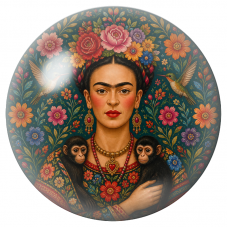 Cabochon en Verre Illustré Frida aux Deux Singes et aux Colibris dans les Fleurs 12 à 25mm pour la Création de Bijoux Fantaisie 