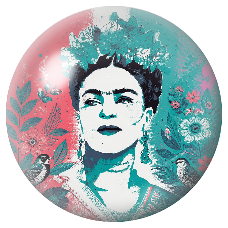 Cabochon en Verre Illustré Frida Pop aux Deux Oiseaux 12 à 25mm