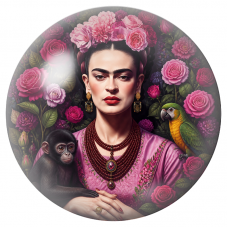 Cabochon en Verre Illustré Frida au Singe et au Perroquet dans un Jardin de Roses 12 à 25mm pour la Création de Bijoux Fantaisie