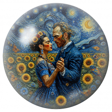 Cabochon en Verre Illustré Frida et Diego dans un Champ de Tournesols 12 à 25mm pour la Création de Bijoux Fantaisie - DIY