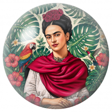 Cabochon en Verre Illustré Frida au Perroquet et au Colibri dans les Feuillages 12 à 25mm pour la Création de Bijoux Fantaisie -