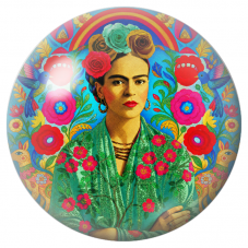 Cabochon en Verre Illustré Frida aux Colibris dans un Jardin Mexicain 12 à 25mm pour la Création de Bijoux Fantaisie - DIY