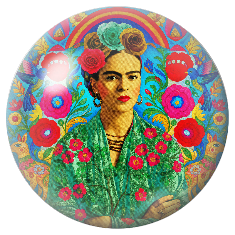 Cabochon en Verre Illustré Frida aux Colibris dans un Jardin Mexicain 12 à 25mm