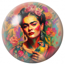 Cabochon en Verre Illustré Frida au Perroquet dans un Jardin Coloré 12 à 25mm pour la Création de Bijoux Fantaisie - DIY