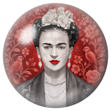 Cabochon en Verre Illustré Frida aux Fleurs Blanches et aux Perroquets 12 à 25mm pour la Création de Bijoux Fantaisie - DIY