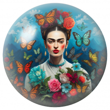 Cabochon en Verre Illustré Frida aux Papillons et aux Fleurs 12 à 25mm pour la Création de Bijoux Fantaisie - DIY