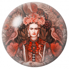Cabochon en Verre Illustré Frida aux Deux Oiseaux dans les Fleurs Rouges 12 à 25mm pour la Création de Bijoux Fantaisie - DIY