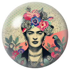 Cabochon en Verre Illustré Frida au Perroquet et au Singe dans un Collage Fleuri 12 à 25mm pour la Création de Bijoux Fantaisie 