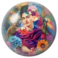 Cabochon en Verre Illustré Frida au Perroquet et au Singe dans les Fleurs 12 à 25mm pour la Création de Bijoux Fantaisie - DIY