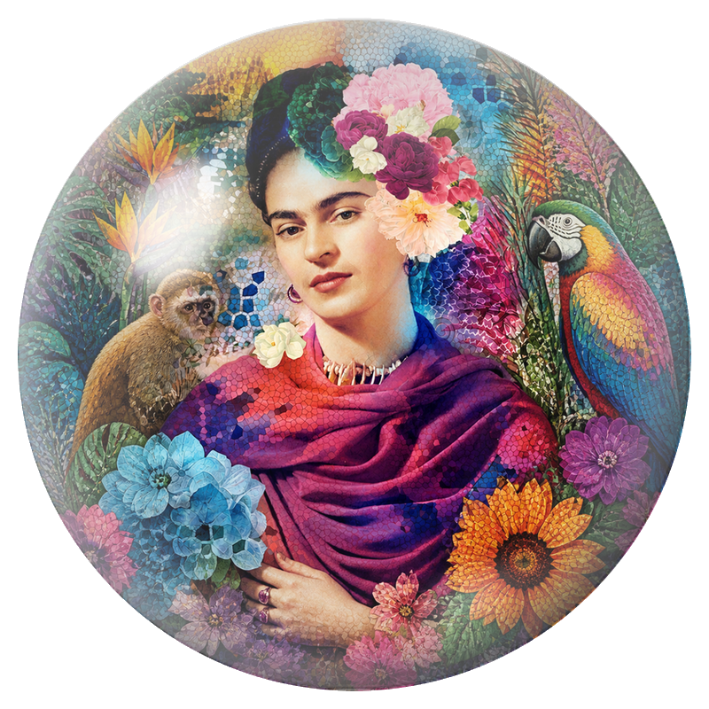 Cabochon en Verre Illustré Frida au Perroquet et au Singe dans les Fleurs 12 à 25mm