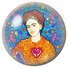 Cabochon en Verre Illustré Frida au Cœur Rose dans un Jardin Pop 12 à 25mm pour la Création de Bijoux Fantaisie - DIY
