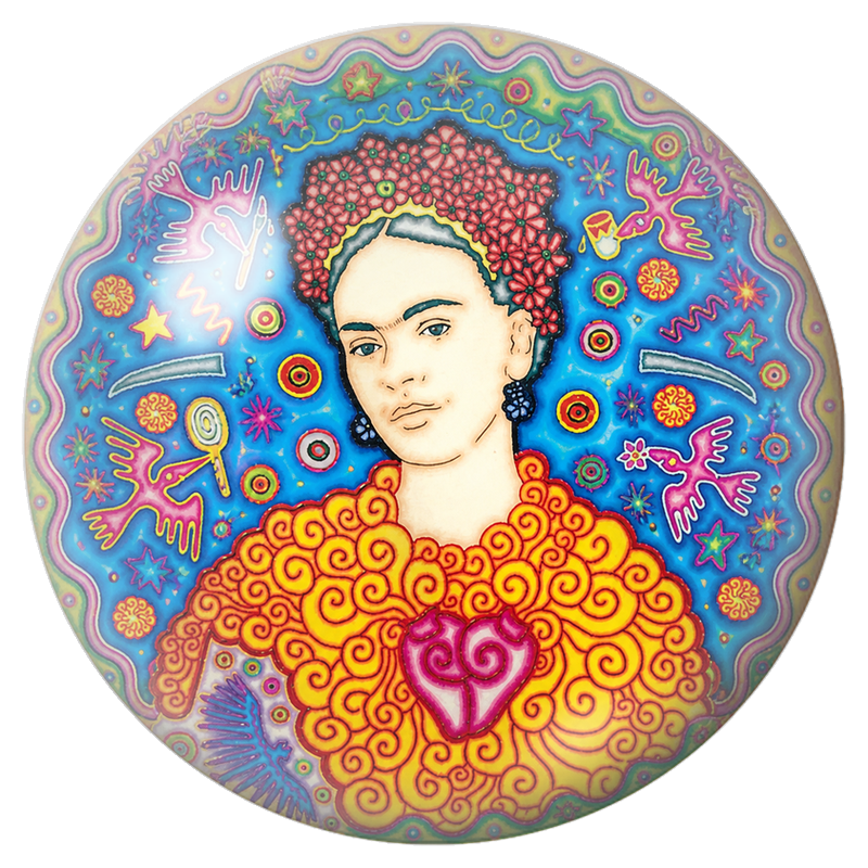 Cabochon en Verre Illustré Frida au Cœur Rose dans un Jardin Pop 12 à 25mm