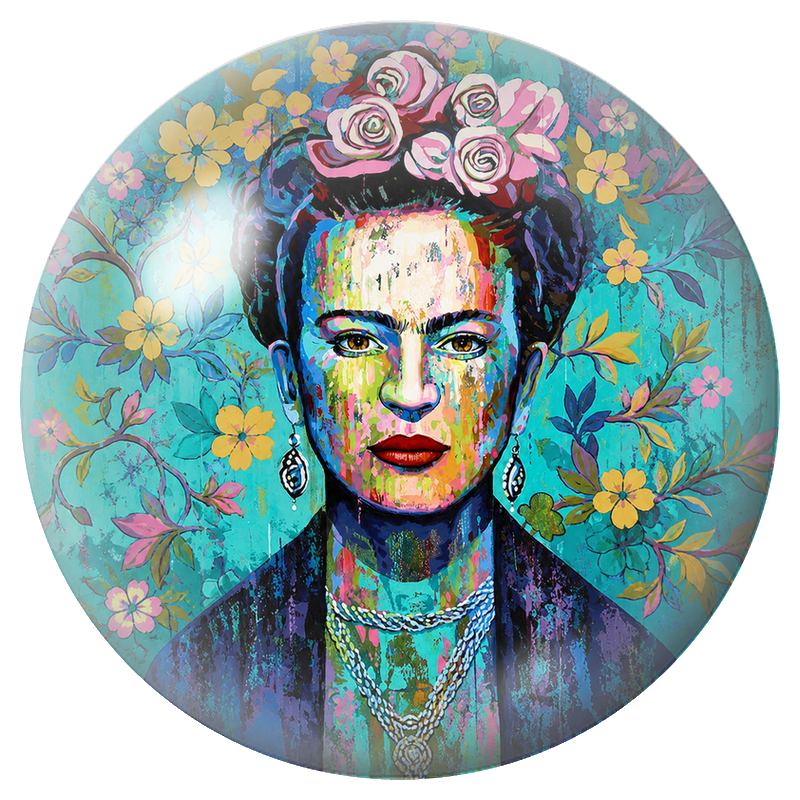 Cabochon en Verre Illustré Frida Portrait Coloré aux Roses 12 à 25mm