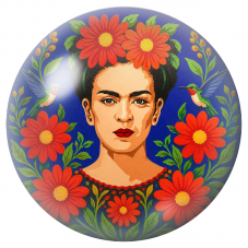 Cabochon en Verre Illustré Frida aux Colibris dans les Marguerites Rouges 12 à 25mm pour la Création de Bijoux Fantaisie - DIY