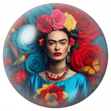 Cabochon en Verre Illustré Frida aux Roses Rouges et Bleues 12 à 25mm pour la Création de Bijoux Fantaisie - DIY