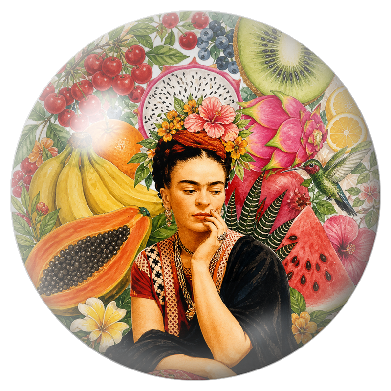 Cabochon en Verre Illustré Frida aux Fruits Exotiques et au Colibri 12 à 25mm