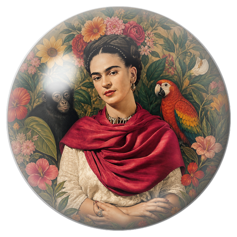 Cabochon en Verre Illustré Frida au Singe et au Perroquet dans le Jardin 12 à 25mm